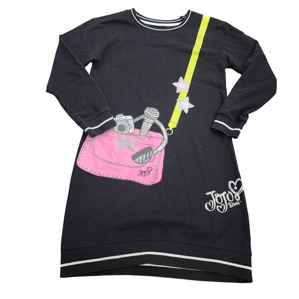 JoJo Siwa Girls Black Sweatshirt Dress Glitter Graphic Long Sleeve Size Small